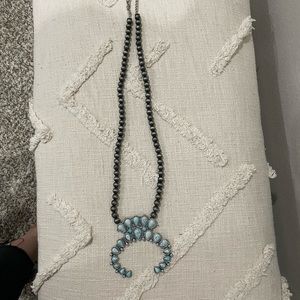 Faux turquoise necklace/ squash blossom